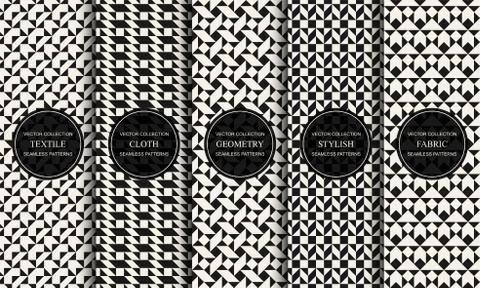 Set of vector decorative seamless patterns with geometric creative shapes Illustrazione stock
