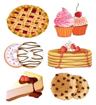 Set of vector delicious desserts Stock Illustration