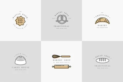 Set vector design templates and emblems - cupcake, donut and bake icon for Stock Illustration