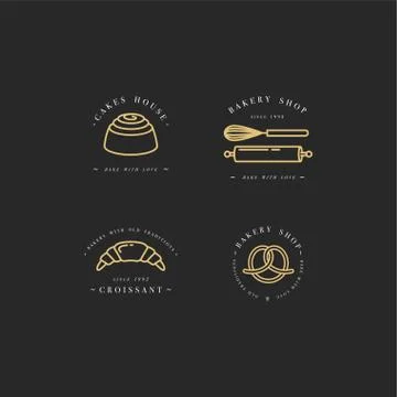 Set vector design templates and emblems - cupcake, donut and bake icon for Stock Illustration