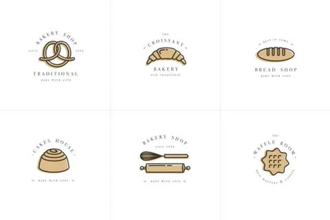 Set vector design templates and emblems - cupcake, donut and bake icon for Stock Illustration