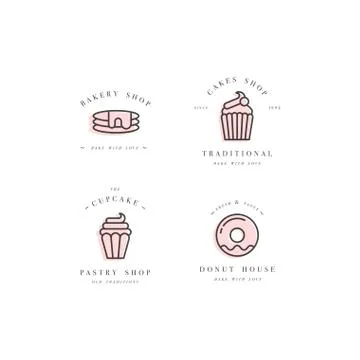 Set vector design templates and emblems - cupcake, donut and bake icon for Stock Illustration