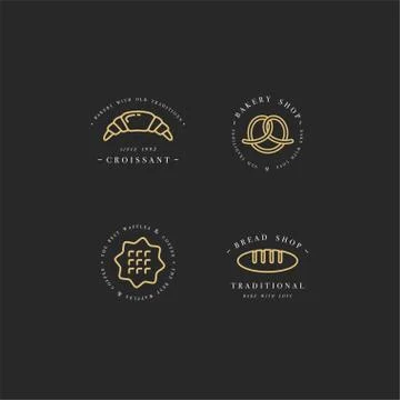 Set vector design templates and emblems - cupcake, donut and bake icon for Stock Illustration