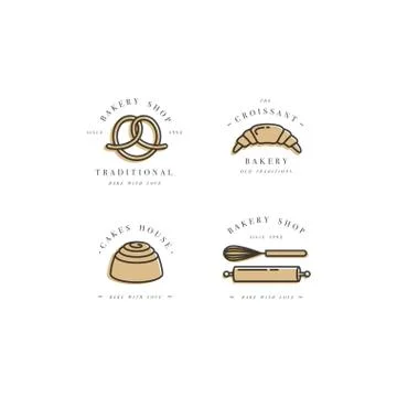 Set vector design templates and emblems - cupcake, donut and bake icon for Stock Illustration