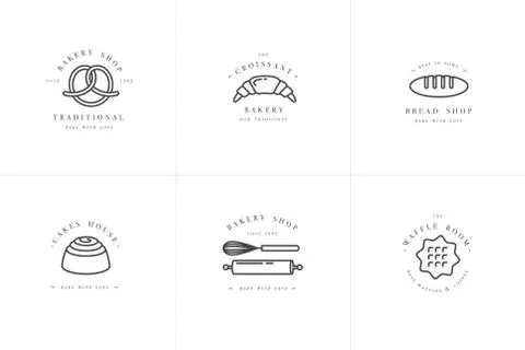Set vector design templates and emblems - cupcake, donut and bake icon for Stock Illustration