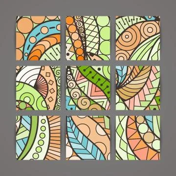 Set of vector design templates. Brochures in random colorful style. Vintage Stock Illustration