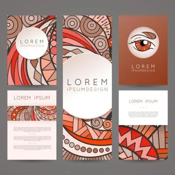 Set of vector design templates. Brochures in random colorful style. Vintage Stock Illustration
