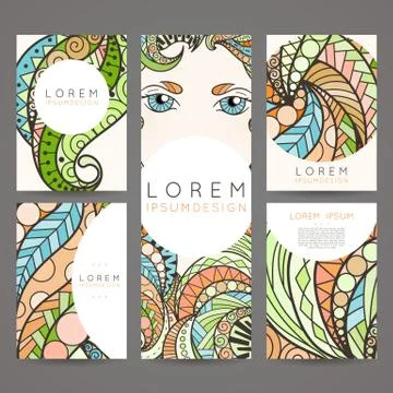 Set of vector design templates. Brochures in random colorful style. Vintage Stock Illustration