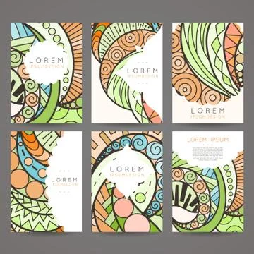 Set of vector design templates. Brochures in random colorful style. Vintage Stock Illustration