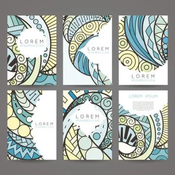 Set of vector design templates. Brochures in random colorful style. Vintage Stock Illustration