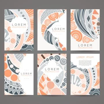 Set of vector design templates. Brochures in random colorful style. Vintage Stock Illustration
