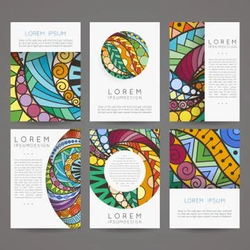 Set of vector design templates. Brochures in random colorful style. Vintage f Stock Illustration