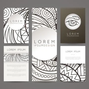 Set of vector design templates. Brochures in random colorful style. Vintage f Stock Illustration