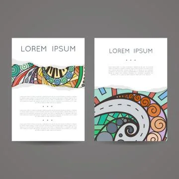 Set of vector design templates. Brochures in random colorful style. Vintage f Stock Illustration