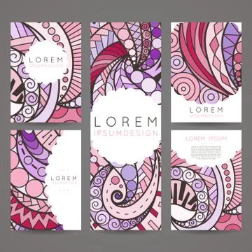 Set of vector design templates. Brochures in random colorful style. Vintage f Stock Illustration