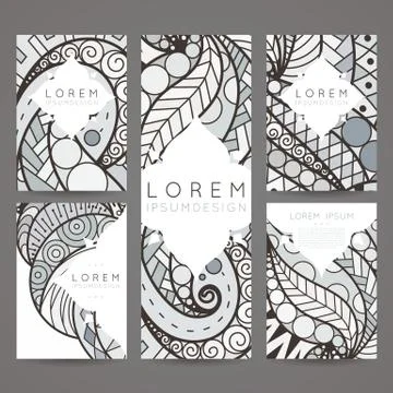 Set of vector design templates. Brochures in random colorful style. Vintage f イラスト素材