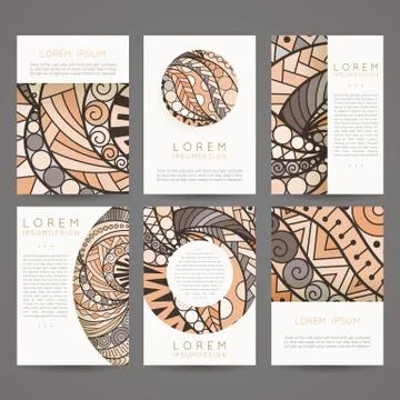 Set of vector design templates. Brochures in random colorful style. Vintage f Stock Illustration