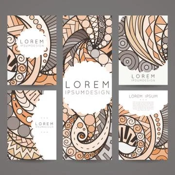 Set of vector design templates. Brochures in random colorful style. Vintage f Stock Illustration