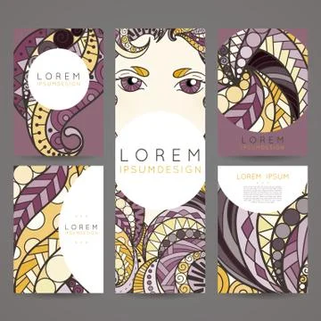 Set of vector design templates. Brochures in random colorful style. Vintage f Stock Illustration