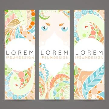 Set of vector design templates. Brochures in random colorful style. Vintage f Stock Illustration