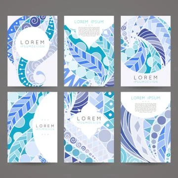 Set of vector design templates. Brochures in random colorful style. Vintage f Stock Illustration