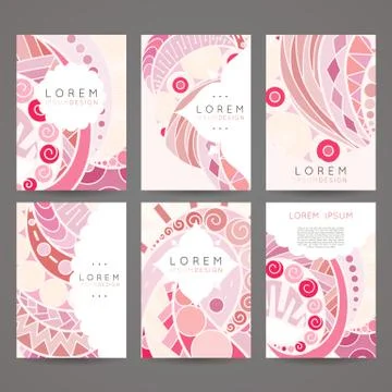 Set of vector design templates. Brochures in random colorful style. Vintage f Stock Illustration
