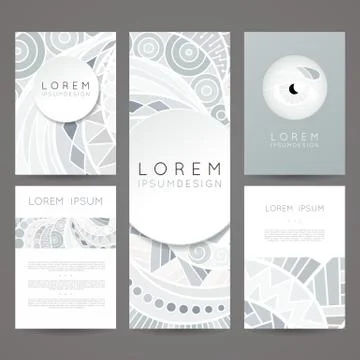 Set of vector design templates. Brochures in random colorful style. Vintage f Stock Illustration