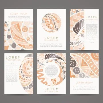 Set of vector design templates. Brochures in random colorful style. Vintage f Stock Illustration