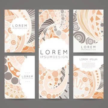 Set of vector design templates. Brochures in random colorful style. Vintage f Stock Illustration