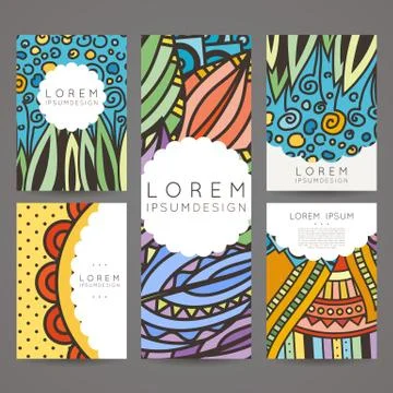 Set of vector design templates. Brochures in random colorful style. Vintage f Stock Illustration