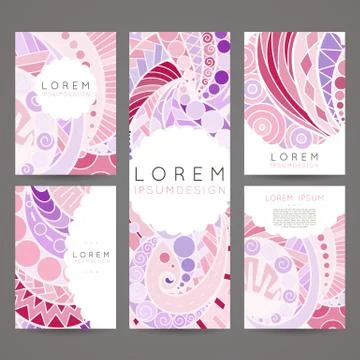 Set of vector design templates. Brochures in random colorful style. Vintage f Stock Illustration