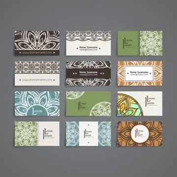 Set of vector design templates. Brochures in random colorful style. Vintage f Stock Illustration
