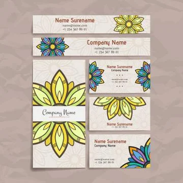 Set of vector design templates. Brochures in random colorful style. Vintage f Stock Illustration