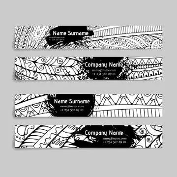 Set of vector design templates. Brochures in random colorful style. Zentangle Stock Illustration