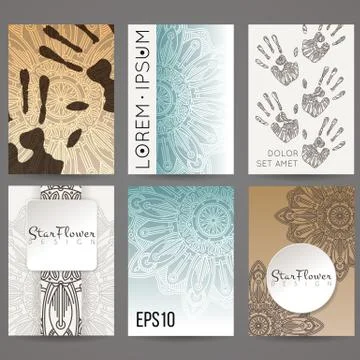 Set of vector design templates. Brochures in random colorful style. Vintage Illustrazione stock