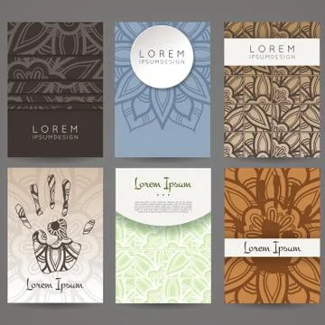 Set of vector design templates. Brochures in random colorful style. Vintage Stock Illustration