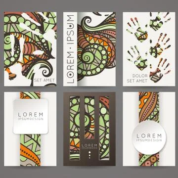 Set of vector design templates. Brochures in random colorful style. Vintage Stock Illustration