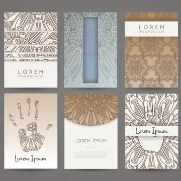 Set of vector design templates. Brochures in random colorful style. Vintage Stock Illustration