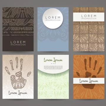 Set of vector design templates. Brochures in random colorful style. Vintage Stock Illustration
