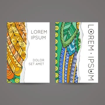 Set of vector design templates. Brochures in random colorful style. Zentangle Illustrazione stock