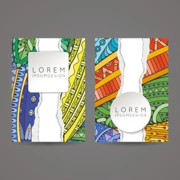Set of vector design templates. Brochures in random colorful style. Zentangle Illustrazione stock