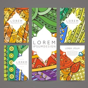 Set of vector design templates. Brochures in random colorful style. Zentangle Illustrazione stock
