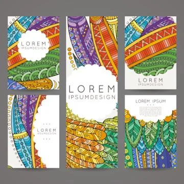 Set of vector design templates. Brochures in random colorful style. Zentangle Illustrazione stock