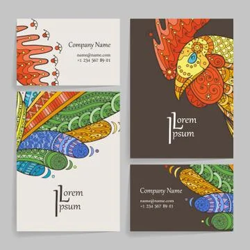 Set of vector design templates. Brochures in random colorful style. Zentangle Stock Illustration