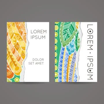 Set of vector design templates. Brochures in random colorful style. Zentangle Illustrazione stock