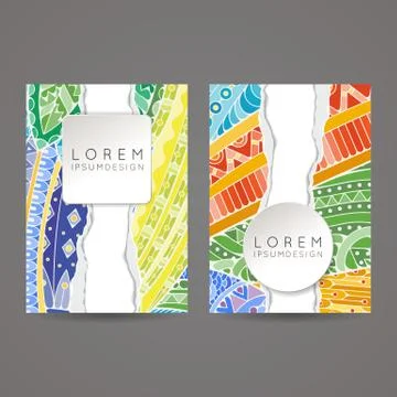 Set of vector design templates. Brochures in random colorful style. Zentangle Illustrazione stock