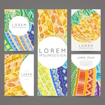 Set of vector design templates. Brochures in random colorful style. Zentangle Illustrazione stock