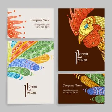Set of vector design templates. Brochures in random colorful style. Zentangle Stock Illustration