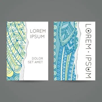 Set of vector design templates. Brochures in random colorful style. Zentangle Stock Illustration