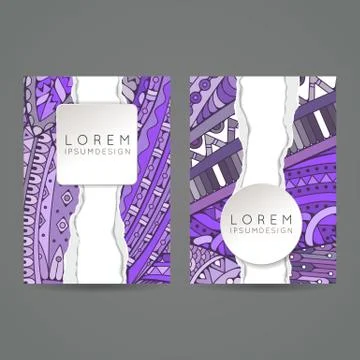 Set of vector design templates. Brochures in random colorful style. Zentangle Stock Illustration